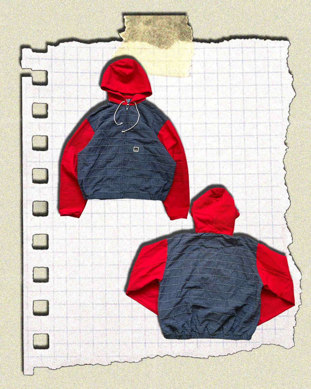 KAMPRAD ZIP HOODIE - RED&BLUE, LARGE